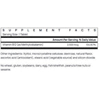 Supplement facts label for a vitamin B12 supplement on a white background