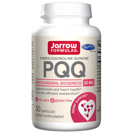 Supplement bottle labeled 'PQQ' by Jarrow Formulas on a white background
