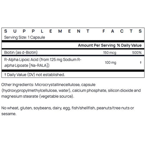 Jarrow Formulas R-Alpha Lipoic Acid with Biotin 60 Capsules
