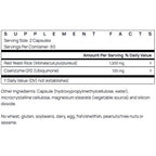 Supplement facts label for a product containing Red Yeast Rice and Coenzyme Q10 on a white background.
