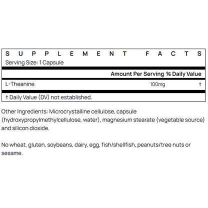 Supplement facts label with L-Theanine content on a white background