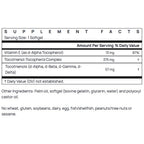 Supplement facts label with vitamin E and tocotrienol complex content on a white background