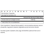 Supplement facts label for Chicken Sternum Collagen Extract capsules on a white background