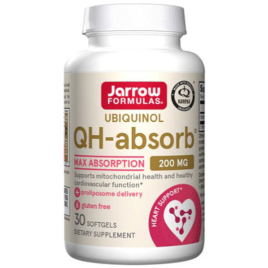 Jarrow Formulas Ubiquinol QH-absorb supplement bottle on a white background