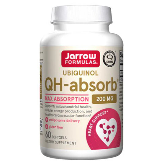 Jarrow Formulas Ubiquinol QH-absorb supplement bottle on a white background