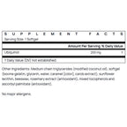 Supplement facts label with Ubiquinol content on a white background