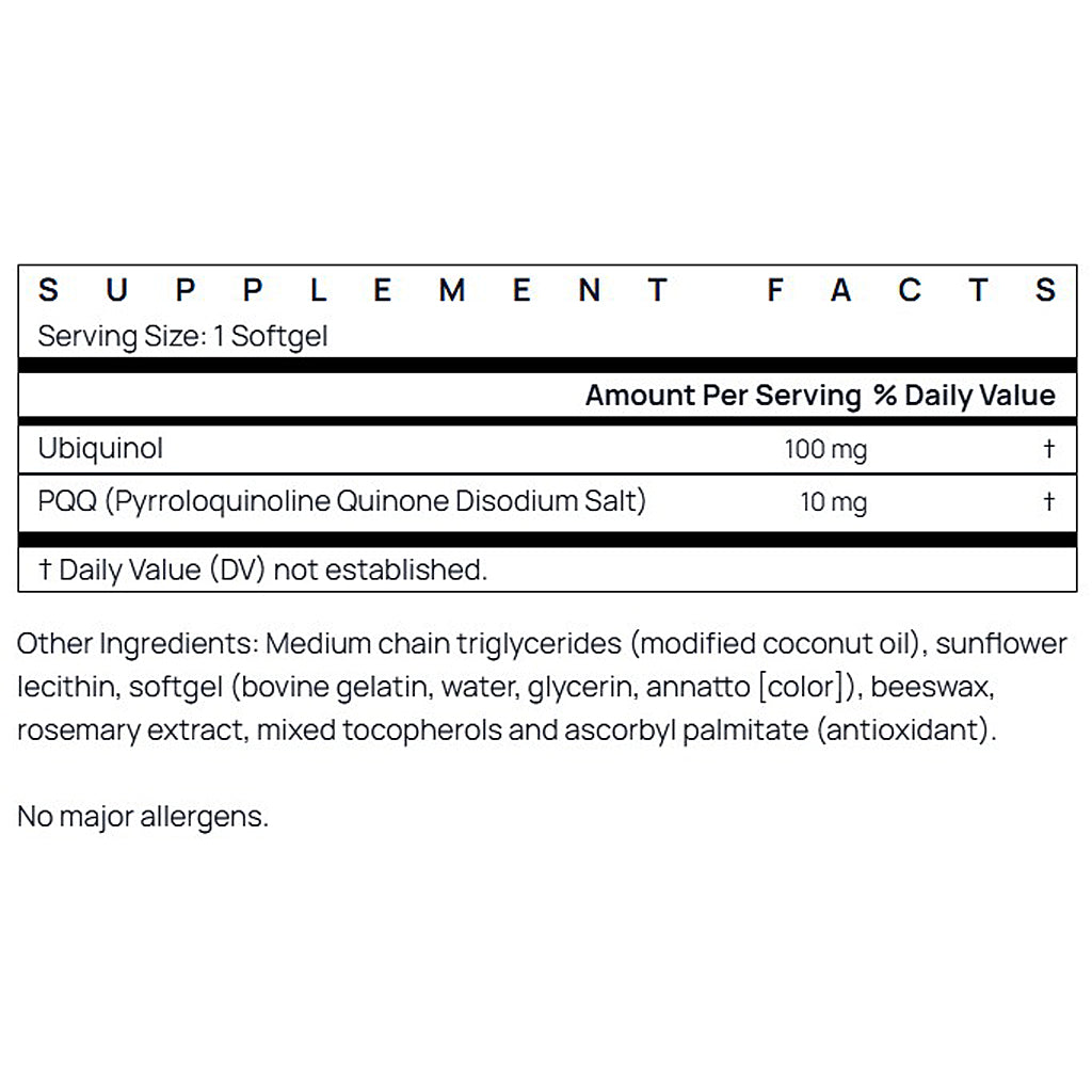 Supplement facts label with ingredients listed on a white background