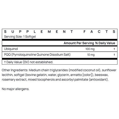 Supplement facts label with ingredients listed on a white background