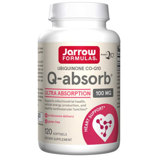 Jarrow Formulas Q-absorb supplement bottle on a white background
