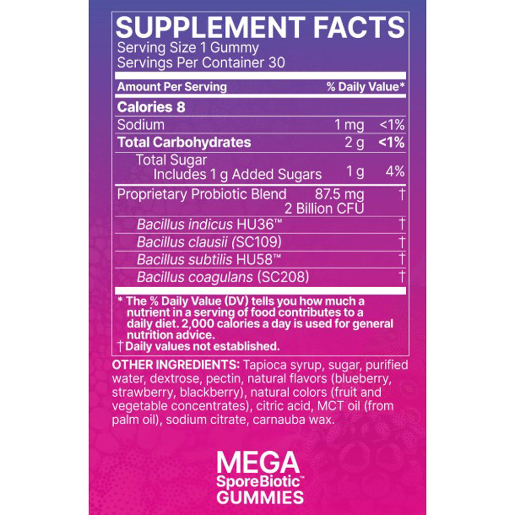 Microbiome Labs Mega SporBiotic Kids gummies, gut health, immune health,  ingredient label