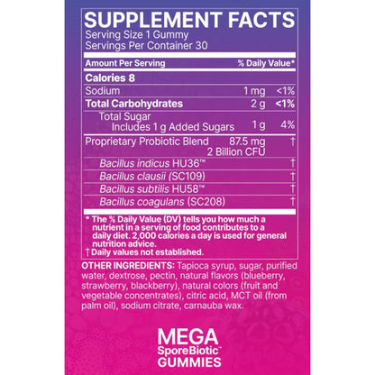 Microbiome Labs Mega SporBiotic Kids gummies, gut health, immune health,  ingredient label