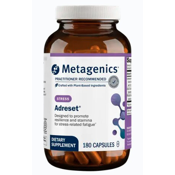 Metagenics Adreset dietary supplement bottle on a white background