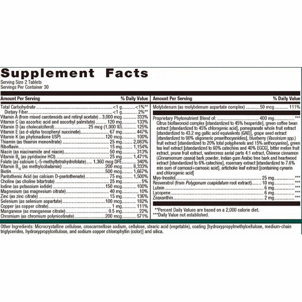Supplement facts label with detailed nutritional information on a white background