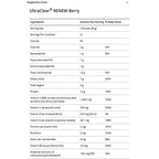Supplement facts label for UltraClear RENEW Berry showing nutritional information.