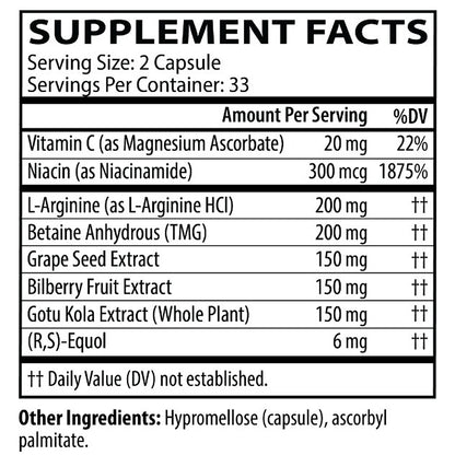 Supplement facts label with various nutrients listed on a white background