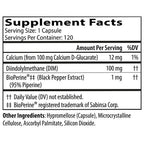 Supplement facts label with detailed ingredient information on a white background