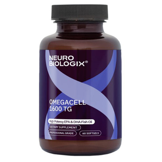 Neuro Biologix OmegaCell 1600 TG supplement bottle on a white background