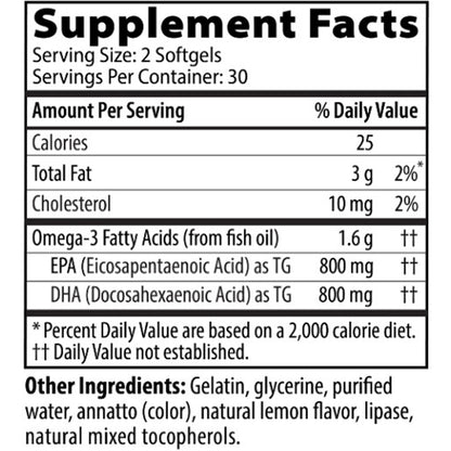 Supplement facts label for a product with omega-3 fatty acids