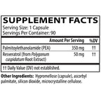 Supplement facts label with ingredients and nutritional information on a white background