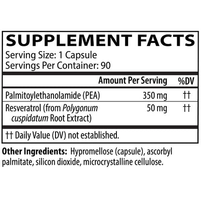 Supplement facts label with ingredients and nutritional information on a white background