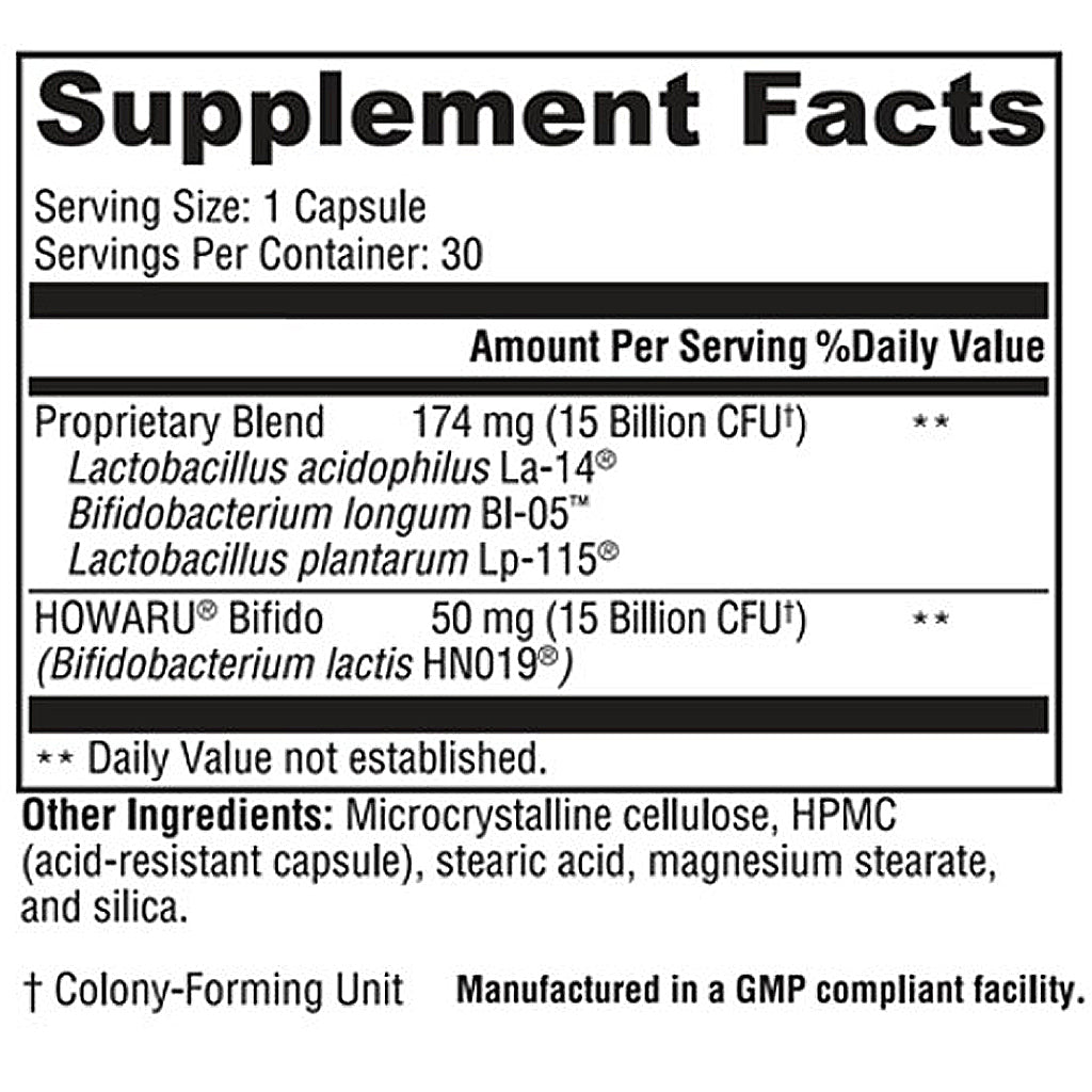 Supplement facts label with detailed ingredient information on a white background