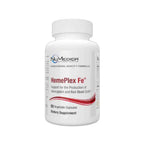 Supplement bottle labeled 'HemePlex Fe' by NuMedica on a white background