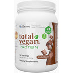 Container of NuMedica total vegan protein powder on a white background