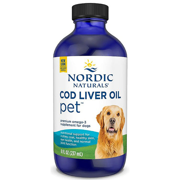Bottle of Nordic Naturals Cod Liver Oil for pets on a white background