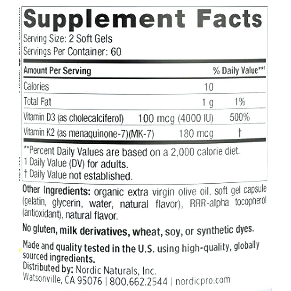 Nordic Naturals Vitamin D3+K2 (Orange) 120 SoftGels