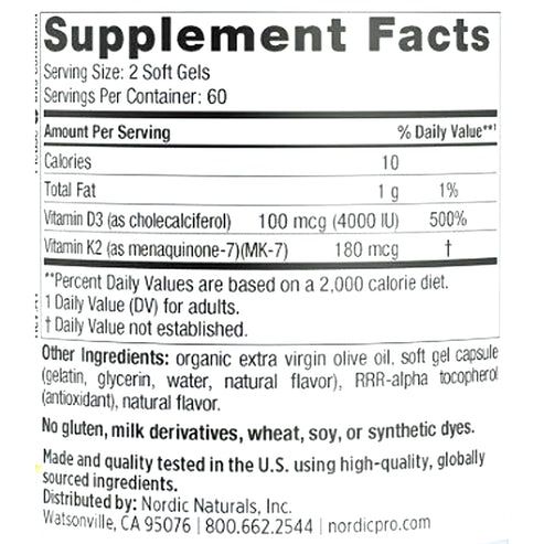 Nordic Naturals Vitamin D3+K2 (Orange) 120 SoftGels