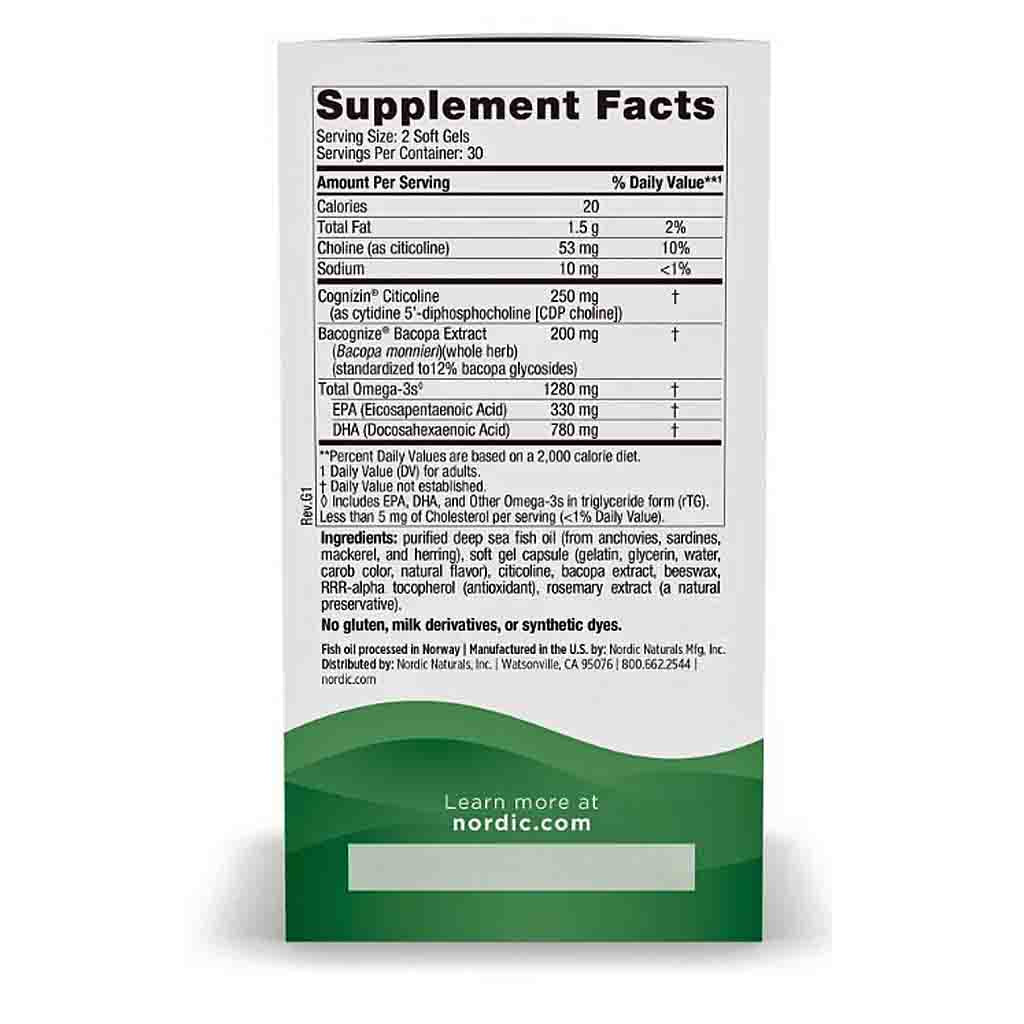 The back of a Nordic Supplements product box showing the Supplement Facts label, with product details, ingredients, and a green footer on a white background.