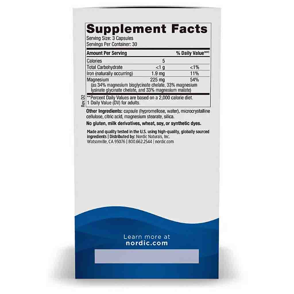 A supplement facts label on a white box with a blue band at the bottom, photographed against a light gray background. The label includes a Supplement Facts panel and a small Nordic Naturals logo near the bottom.