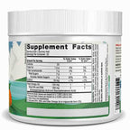 A white plastic tub of Gummy Fish brand Gummy Gains dietary supplement, showing the Supplement Facts label on a white background.