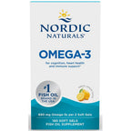 Nordic Naturals Omega-3 supplement packaging with lemon flavor indication on a white background