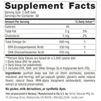 Supplement facts label for a fish oil product with nutritional information and ingredients listed.