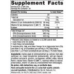 Supplement facts label with detailed nutritional information on a white background