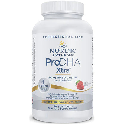Nordic Naturals ProDHA Xtra fish oil supplement bottle on a white background
