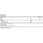 Supplement facts label with detailed nutritional information on a white background