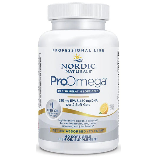 Nordic Naturals ProOmega fish oil supplement bottle on a white background