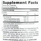 Supplement facts label for a product with omega-3s on a white background