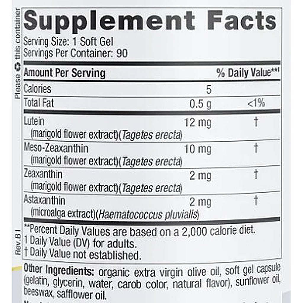 Supplement facts label with various nutrients listed on a white background