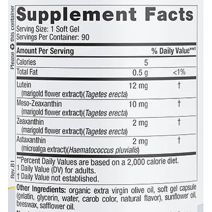 Supplement facts label with various nutrients listed on a white background