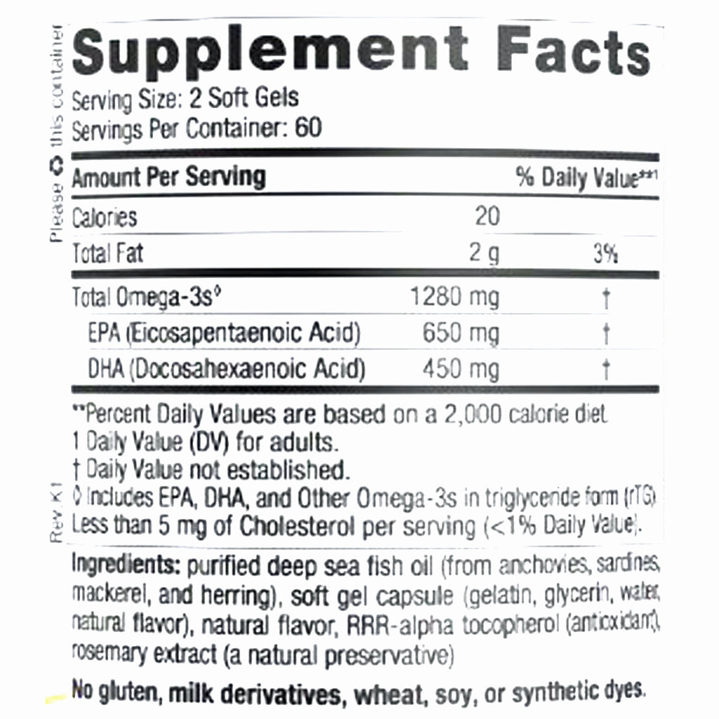 Supplement facts label for a product with omega-3 content