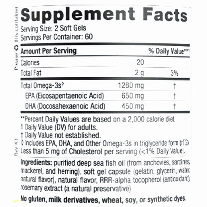 Supplement facts label for a product with omega-3 content