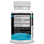 A white plastic bottle of dietary supplement facts, showing the label with Kanada Ubiquinone, 100 mg, on a clean white background.