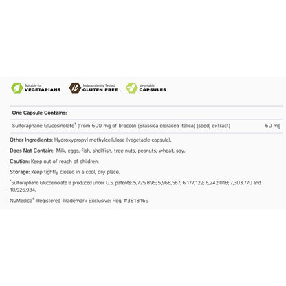 NuMedica BrocColinate GI, antioxidant, cell protection, ingredient label, whole body detoxification 