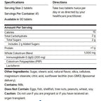 Nutritional label and directions for a supplement product.