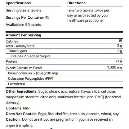 Nutritional label and directions for a supplement product.
