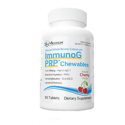 Supplement bottle labeled 'Immunog PRP Chewables' on a white background