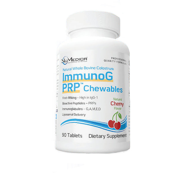 Supplement bottle labeled 'Immunog PRP Chewables' on a white background